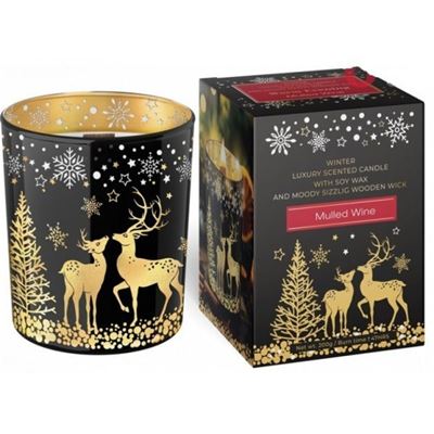 Sviečka sklo voňavá 200g s dreveným knôtom, varené víno, horúci punč            