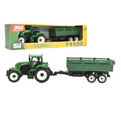 Traktor s vlekom plast 42cm na zotrvačník v krabici 47x13x11cm                  