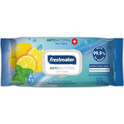 Freshmaker Lime & Mint antibakteriálne vlhčené obrúsky na ruky a telo 120 kusov 