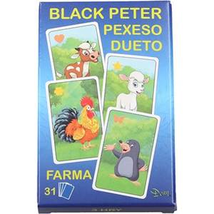 Hra karty čierny Peter, pexeso, dueto 3v1 farma 7*10,5*1,5cm 31ks               