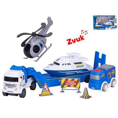 Auto nákladné 30cm na zotrvačník na batérie so zvukom + vozidlá polícia 3ks a do