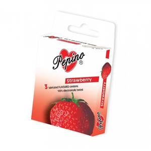 Pepino Strawberry 3 ks, kondomy z prírodného latexu s vôňou jahody              