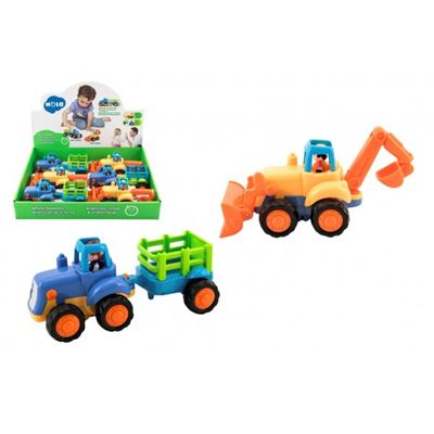 Traktor s vlekom/Buldozer plast 16cm pre najmenších na zotrvačník 18m+          