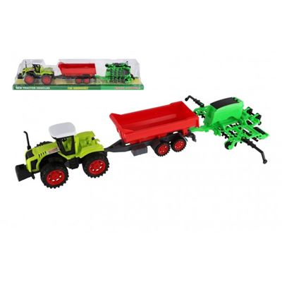 Traktor s vlekom s bránami na zotrvačník 55cm plast                             