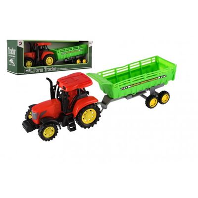 Traktor s vlečkou 35cm plast na zotrvačník v krabici                            