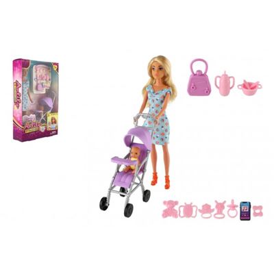 Bábika Anlily 30cm s dievčatkom a kočíkom + doplnky plast v krabici 20x32x7cm   