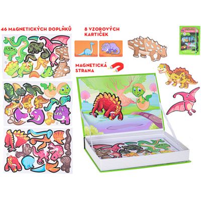 Kniha magnetická dinosaurus 46 dielov + 8 kartičiek v sáčku                     