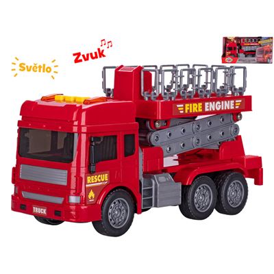 Auto hasiči plošina 28cm  zotrvačník, na batérie, svetlo, zvuk                  