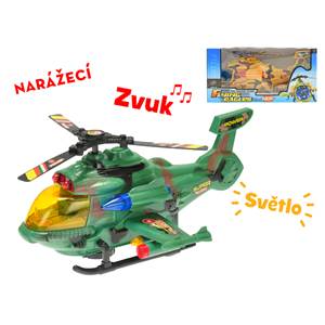 Vrtuľník vojenský 26 cm narážací na batérie so svetlom a zvukom 2 farby         