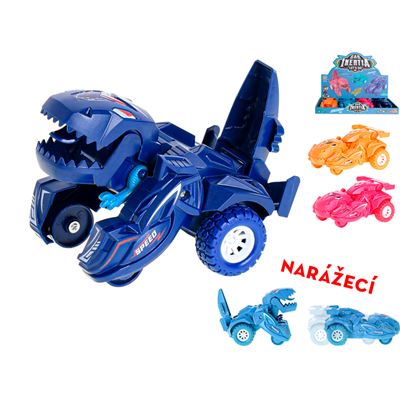 Auto/dinosaurus 12,5cm narážací na zotrvačník s 360° rotáciou 4farby 8ks v DBX  