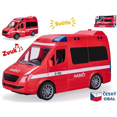 Auto hasiči 21,5cm 1:20 na zotrvačník na batérie so svetlom a zvukom v krabičke 
